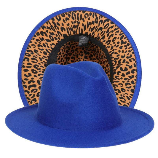 Double-sided Color-blocking Leopard Print Woolen Fedora Hat - Mubimart