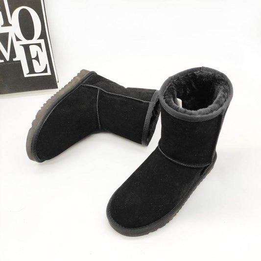 Women's Cowhide Genuine Leather Mid-calf Length Snow Boots - Mubimart
