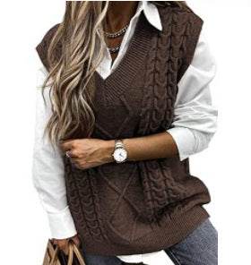 Sweater Vest Women's Vest V-neck Sleeveless - Mubimart