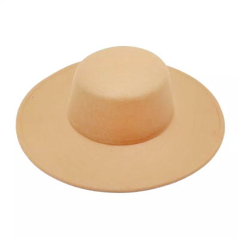 Flat Top Woolen Hat Big Brim Fedora Hat Hepburn Style - Mubimart
