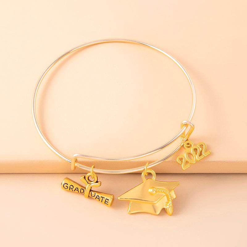 Graduate Cap Charm Bracelet Stainless Steel Adjustable Bangles For Women Graduation Jewelry Accessories - Mubimart