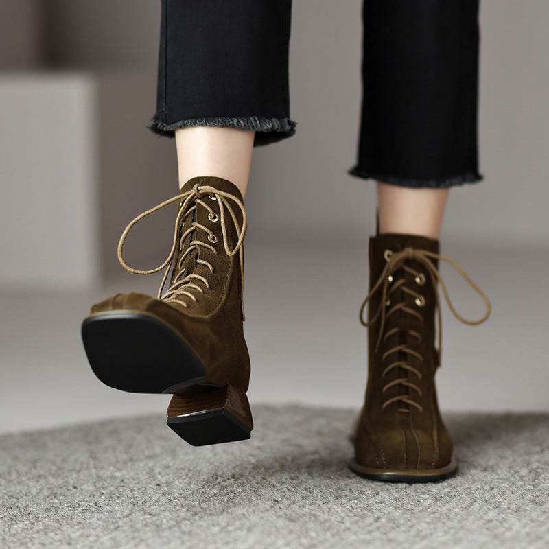 Women's All-match Square Toe Martin Boots - Mubimart