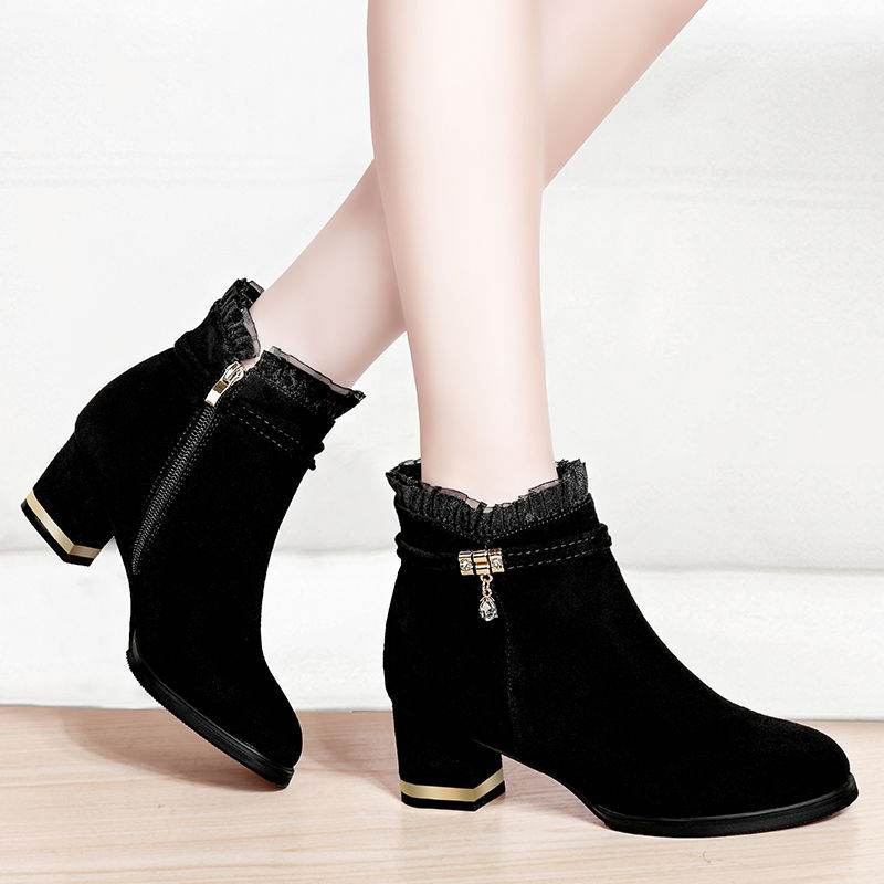 Season Tide Sandal Boots Mid-heel Short Tube All-match - Mubimart