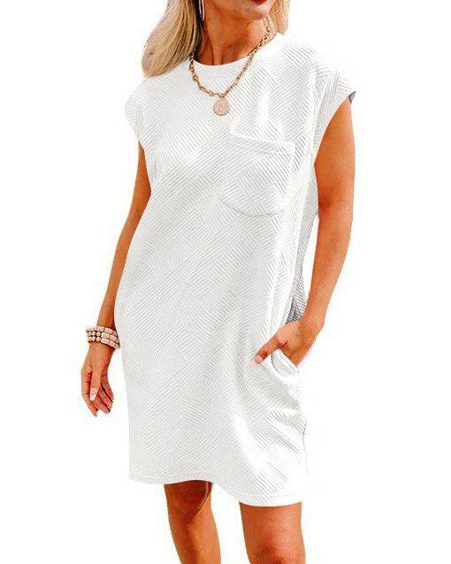 Summer Round-neck Short-sleeve Dress With Pockets Fashion Casual Loose Sports Dresses For Women Clothing - Mubimart