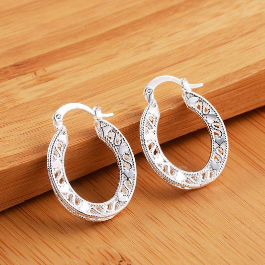 Sterling Silver Hoop Earring Korean Vintage Hollow Heart Party Earrings For Women Wedding Party Jewelry Gift - Mubimart
