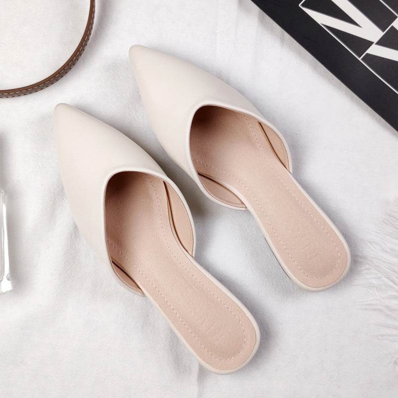 Closed Toe Half Sandals Women's Pointed Toe Flat For Outdoors Lazy Slippers - Mubimart