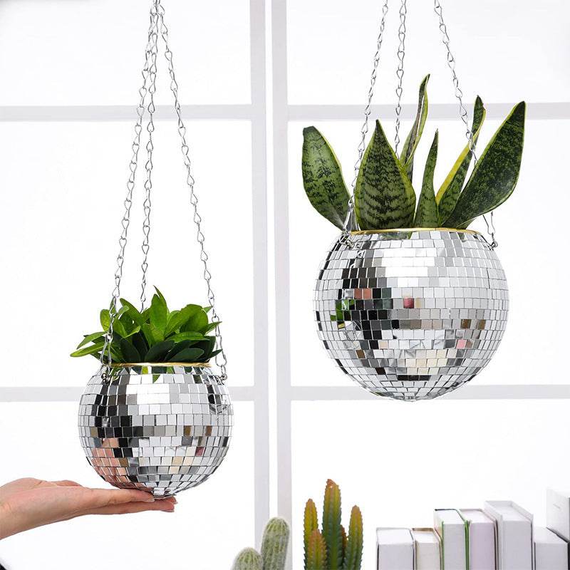 Cross-border Disco Ball Planter Hanging Mirror Spherical Plastic Flowerpot - Mubimart