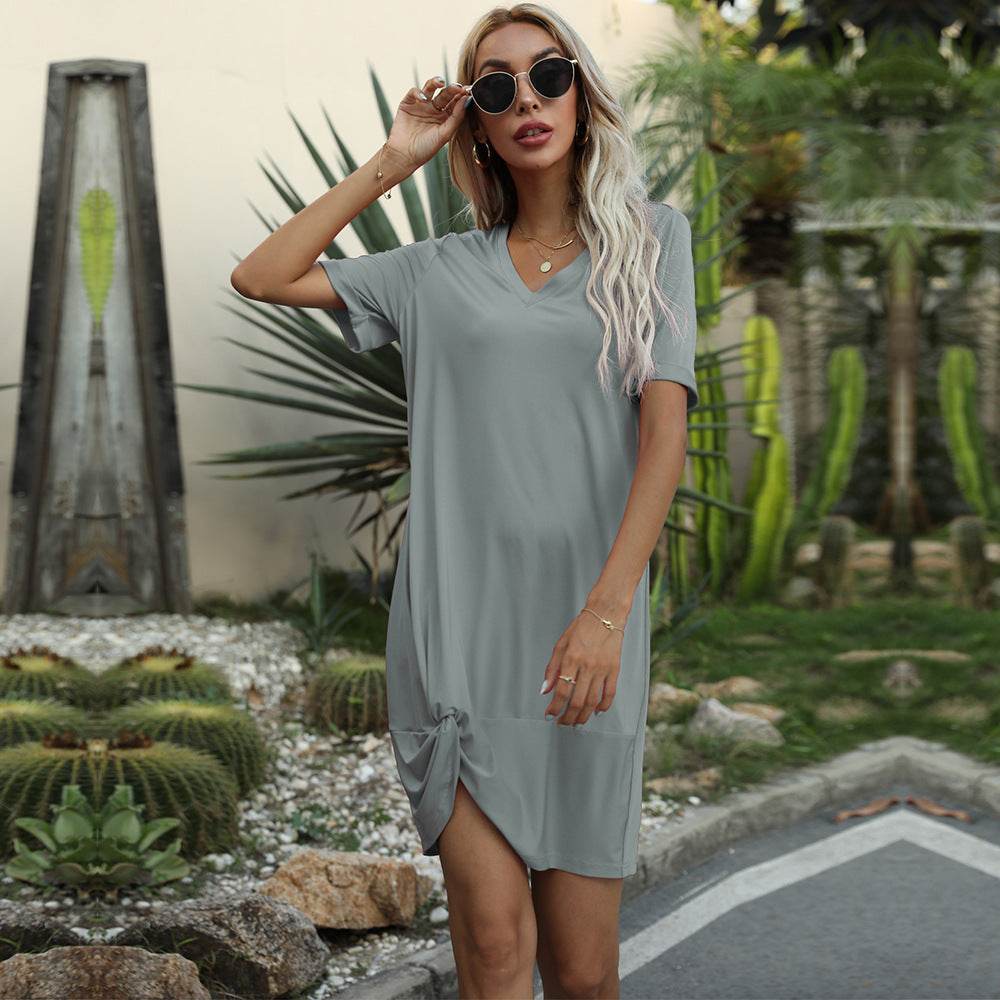 Casual Twist T-shirt Dress For Women - Mubimart