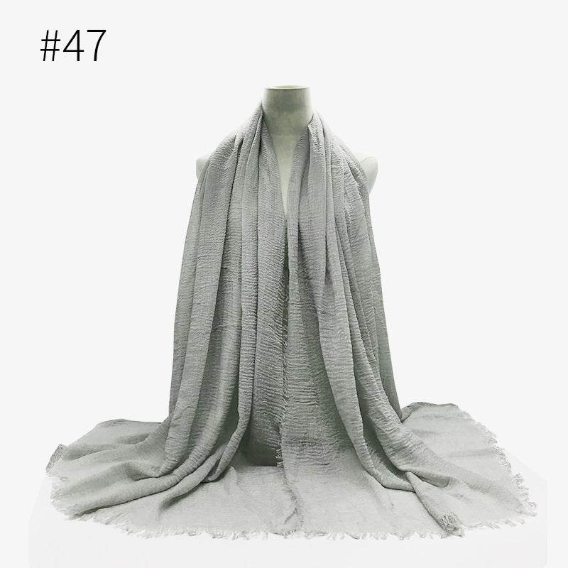 Bubble plain Scarf / cotton scarf fringes women soft solid hijab popular muffler shawls big Pashmina wrap hijab - Mubimart