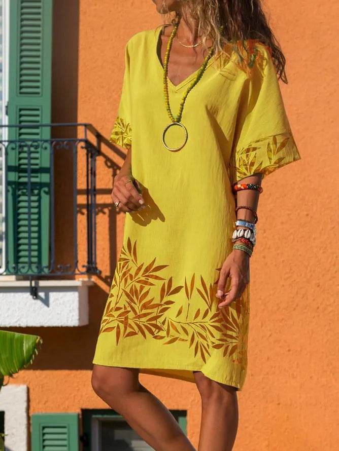 Casual V-neck plus size dress - Mubimart