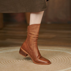 Women's Square Toe Pleated Western Cowboy Boots