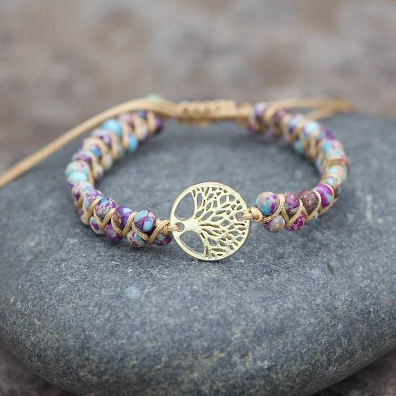 Natural Stone Tree Of Life Charm Bracelet Women - Mubimart