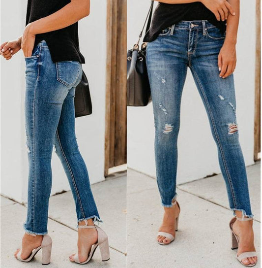 Newest Hot Women Stretch Ripped Distressed Skinny High Waist Denim Pants Shredded Jeans Trousers - Mubimart