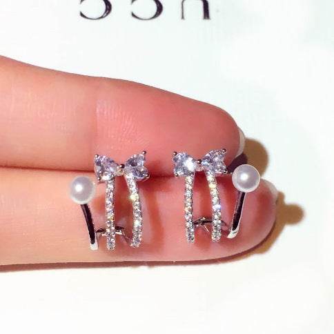 Bow Pearl Stud Earrings For Women - Mubimart