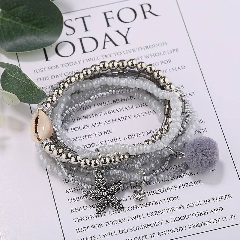 Millet Beaded Elastic Multilayer Shell Bracelet Women - Mubimart