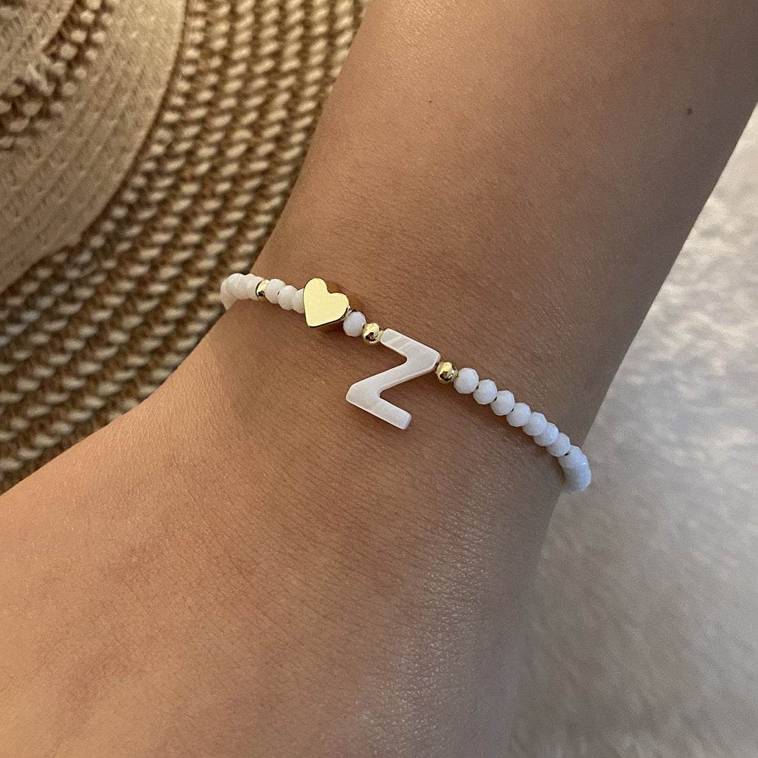 26 Letters White Shell Beaded Bracelet Women Metal Love Design Bracelet Jewelry - Mubimart
