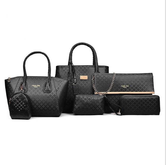 Women 6Pcsset Handbags Girls PU Leather Crossbody Bag Tote Casual Casual Bag Brand Designer Composite Messenger Bag Clutch Purse Wallet - Mubimart