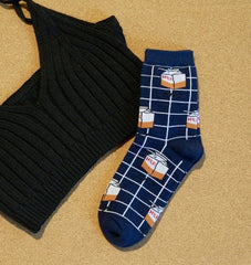 Milk Grid Crew Socks - Mubimart -  