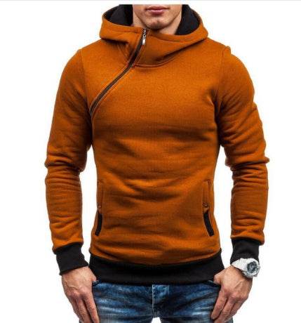 Brand Hoodie Oblique Zipper Solid Color Hoodies Men Fashion Tracksuit Male Sweatshirt Hoody Mens - Mubimart