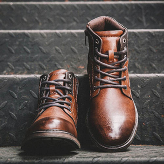Men Winter Ankle Boots Lace Up Footwear Leather Shoes - Mubimart