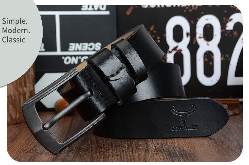 Dynamic buckle leather belt belt - Mubimart