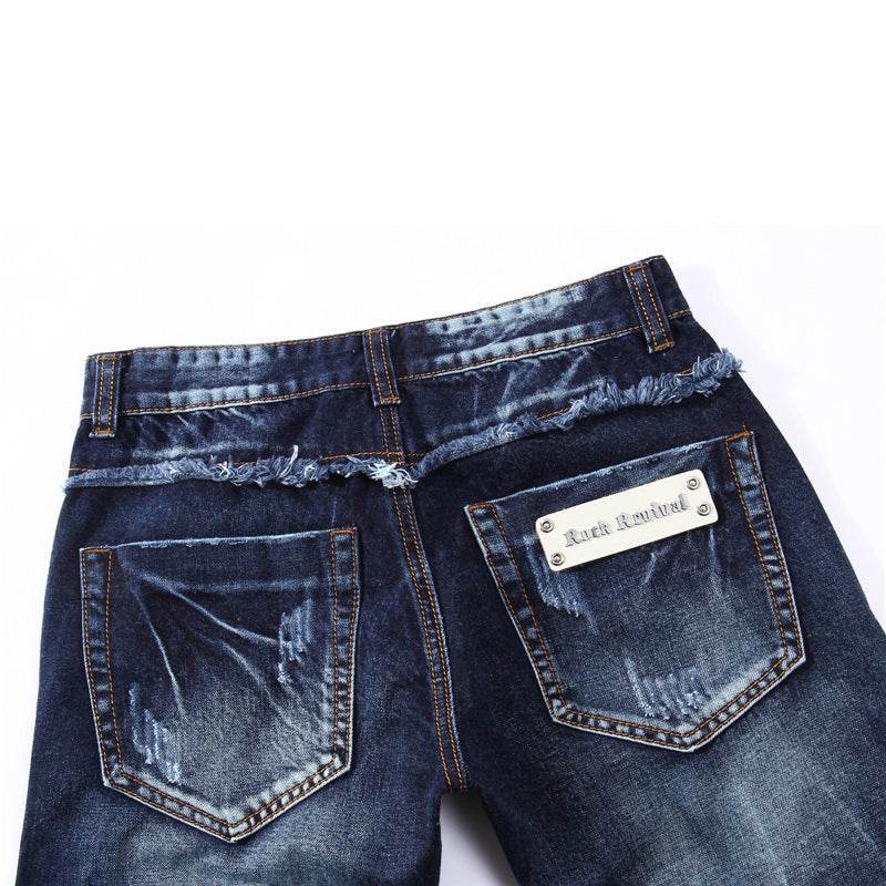 Panelled Statement Jeans Frayed Slim Fit - Mubimart