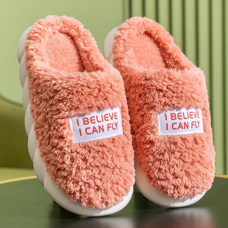 Warm Plush Slippers Home Shoes For Women Couple Winter Slippers - Mubimart