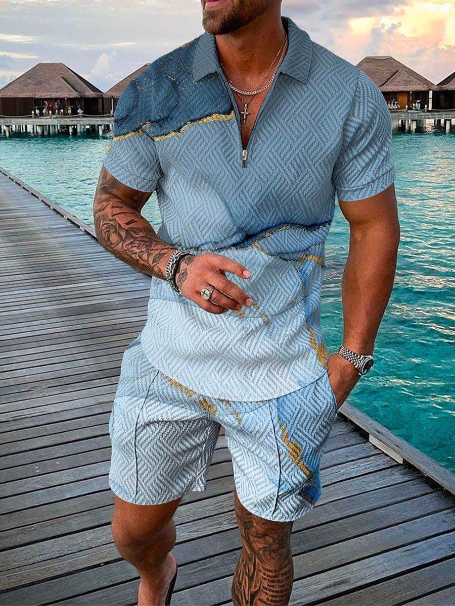 Polo Shirt Suit Men's Casual 3D Printed Polo Shirt Shorts - Mubimart