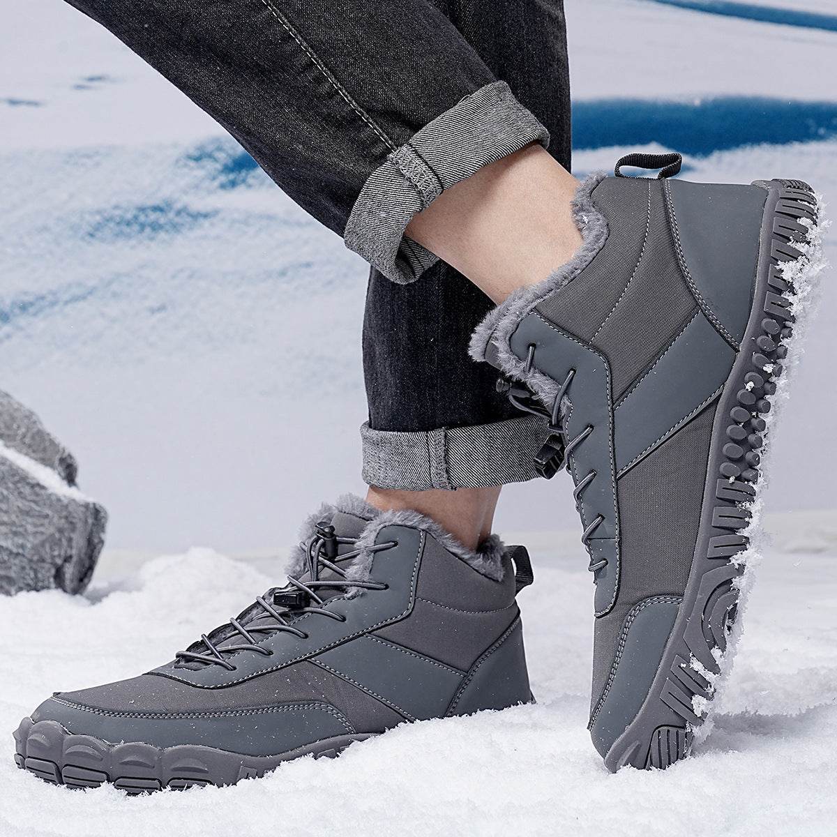 Outdoor Men's Five-finger Cotton-padded Shoes Hiking Snow Boots - Mubimart