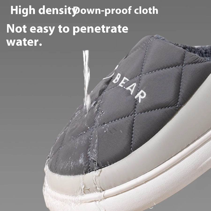 Rhombic Sewing Plush Slippers For Men Winter Warm Non-slip House Shoes Women's Bedroom Floor Home Slipper Couple - Mubimart