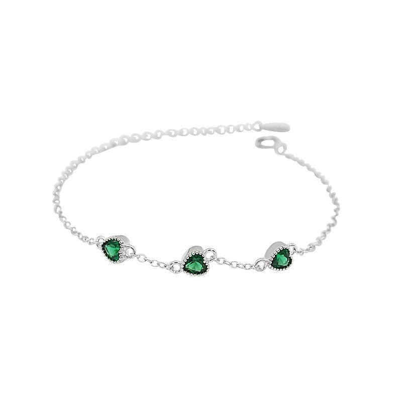 French Retro S925 Sterling Silver Three Lovely Emerald Gemstone Bracelet - Mubimart