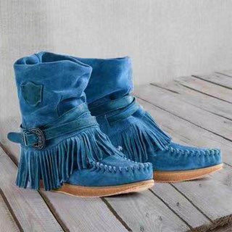 Fringe Middle Boots Women Sexy Tassel Boots Fashion Buckle - Mubimart