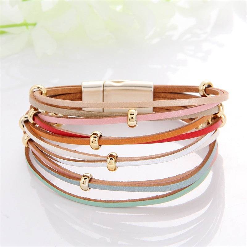 New Popular Multi-color Leather Charm Bracelet Men And Women Same Ornament Can Be Used As Gifts - Mubimart