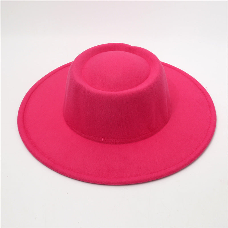 Retro Fedora 8cm Wide Brim Solid Color Concave-convex Dome Woolen Hat