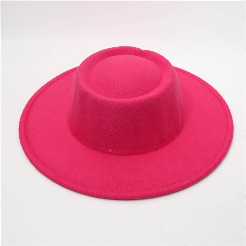 Retro Fedora 8cm Wide Brim Solid Color Concave-convex Dome Woolen Hat - Mubimart