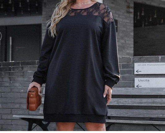 Fashion Plus Size Lace Stitching Ladies Casual Sweatshirt - Mubimart