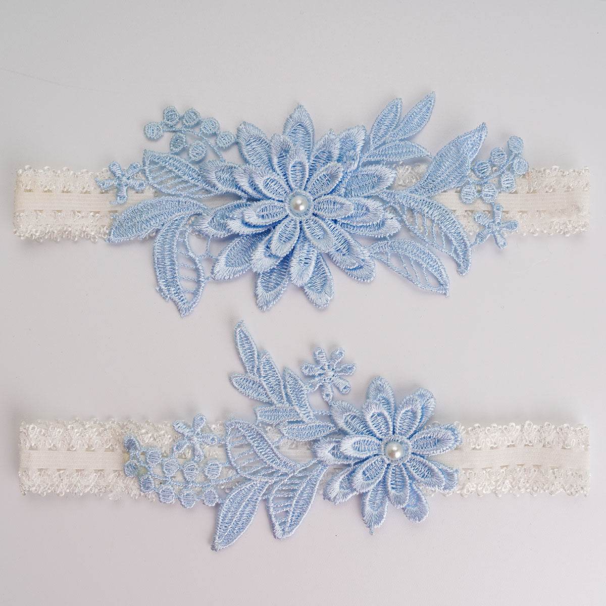 Sky Blue Elastic Lace Sexy Thigh Garter Belt - Mubimart