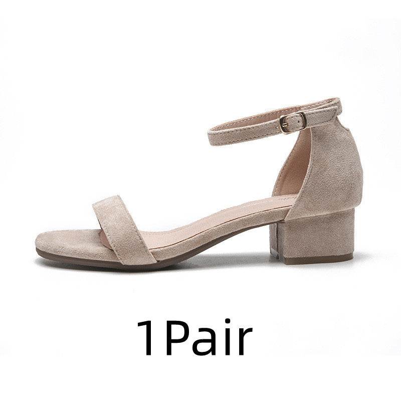 Women's New Versatile Chunky Heel Strappy Sandals - Mubimart
