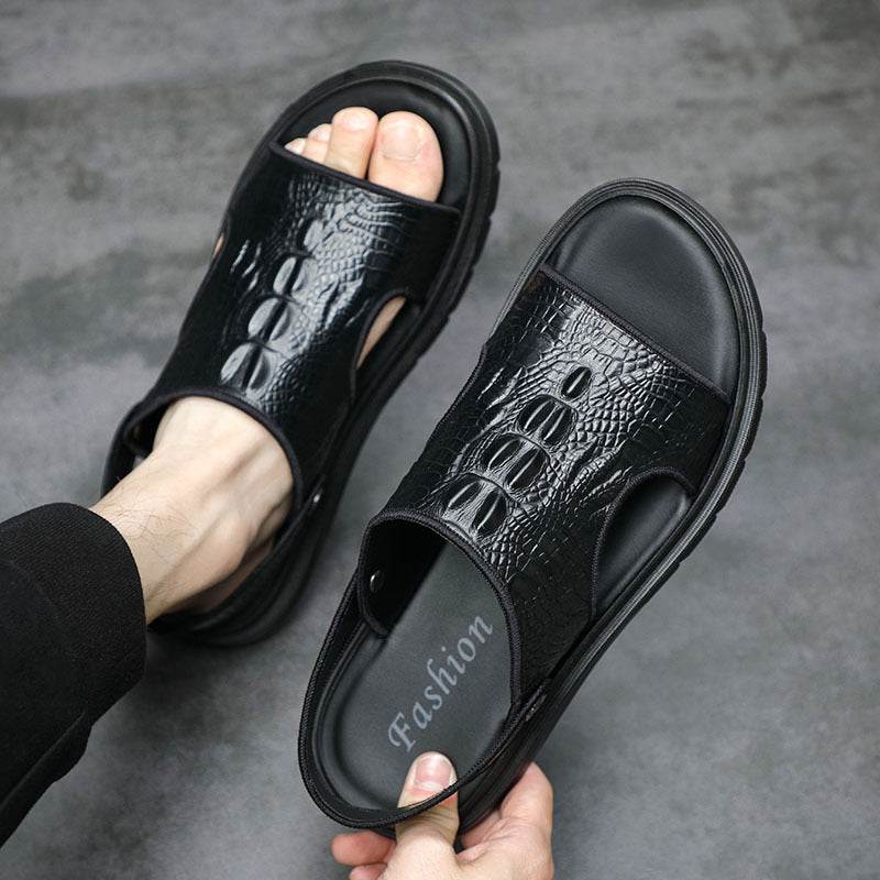 Men's Beach Shoes Leather Outdoor Sandals Pattern European Fashion Sandals - Mubimart