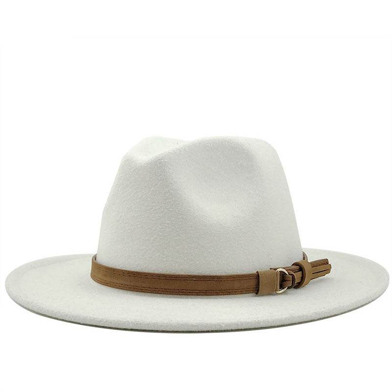 Simple Church Hat Suede Belt Woolen Hat British Style Fedora Hat Wide Brim Hat Women's Autumn And Winter Top Hat - Mubimart
