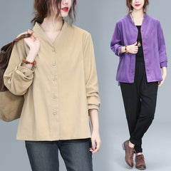 Loose plus size corduroy shirt - Mubimart - Plus Size Tshirts 