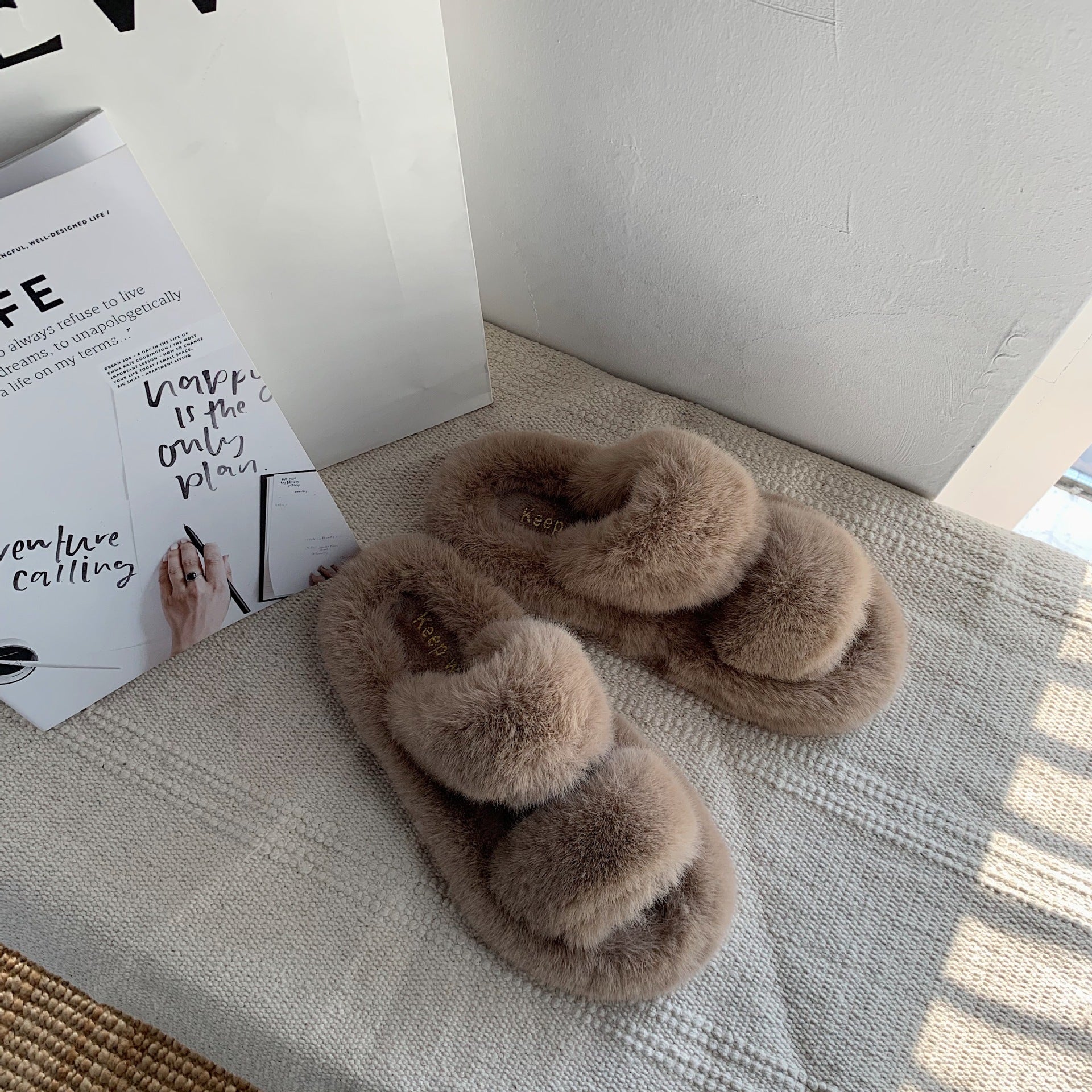 Hairy slippers for women - Mubimart -  