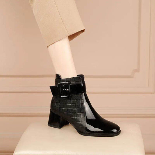 Women's Square-toe Black Brown Ankle Boots - Mubimart