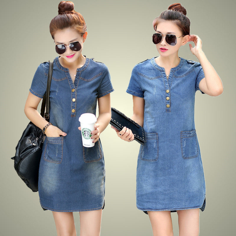 Loose denim dress - Mubimart - Denim Dress 