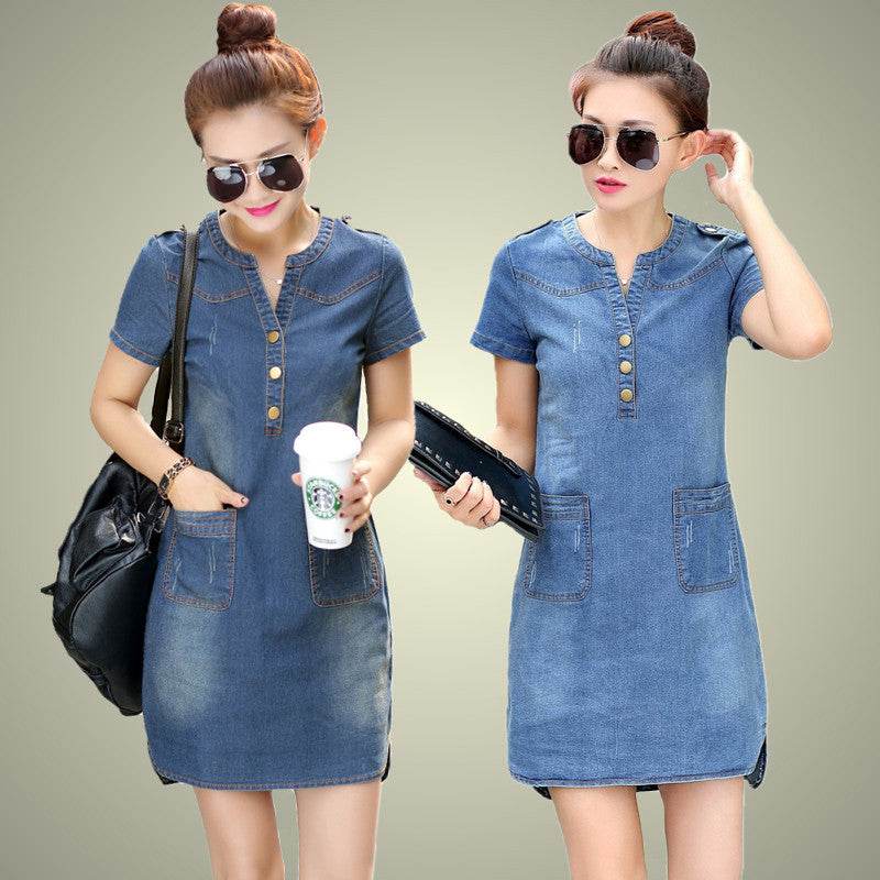 Loose denim dress - Mubimart