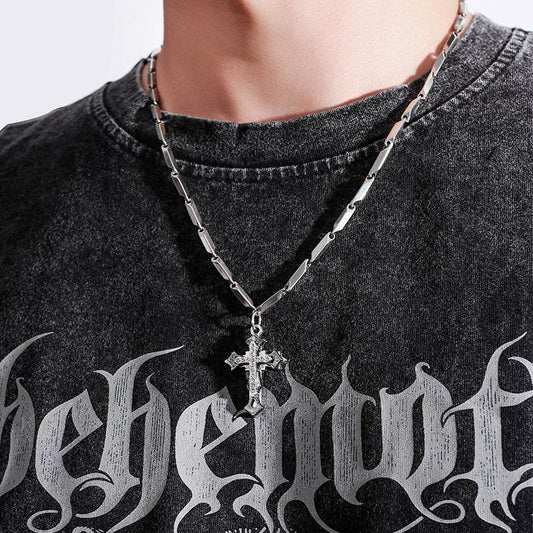 Mens Fashion Cross Pendant Necklace With Diamonds - Mubimart