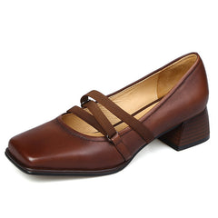 Niche Ins Square Toe Low-cut Shoes Female Retro Brown All-match Kitten Heels