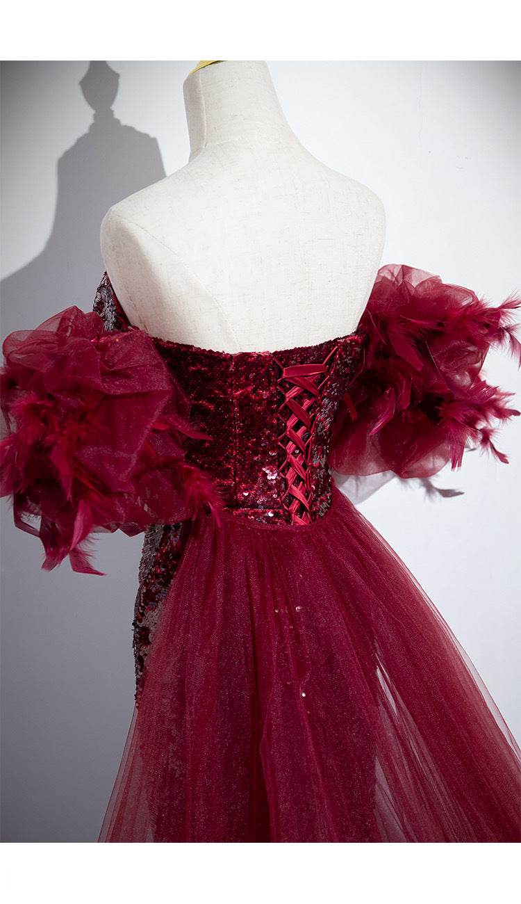 Wedding Red Formal Fishtail Sequins Evening Dress - Mubimart