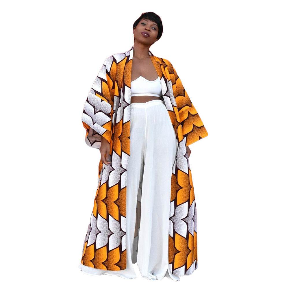Plus Size Versatile Long Loose Print Cardigan Jacket - Mubimart