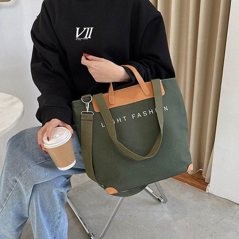 Canvas Shoulder Bag Women Ins Fashion Messenger Crossbody Bags Large Capacity Totes Handbag - Mubimart